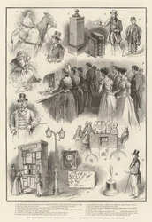 Das Jubiläum der Penny-Post-Feier in der Guildhall, Ausstellung von Postamtsrelikten und Porträts